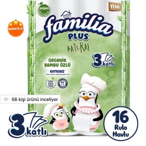 Familia Plus Natural Penguen Gofrajlı 16'lı Havlu Kağıdı